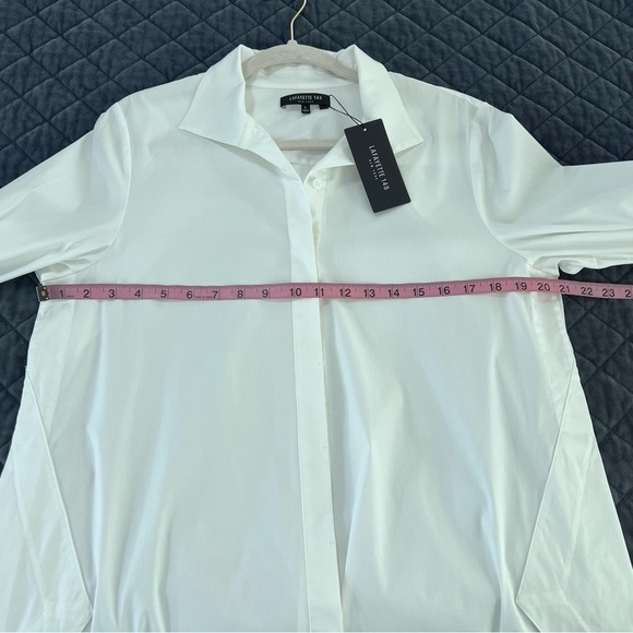 Lafayette 148 Top Women’s Large White Button Up Tunic Shirt Minimalist B2 - Picture 6 of 7